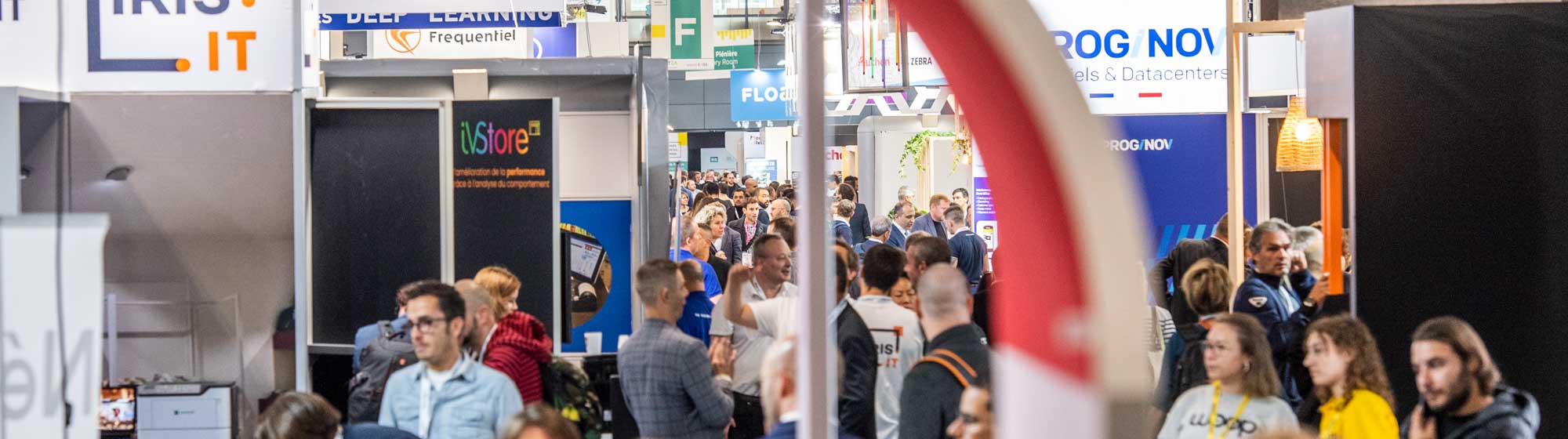 Visitors in front of the Epson stand