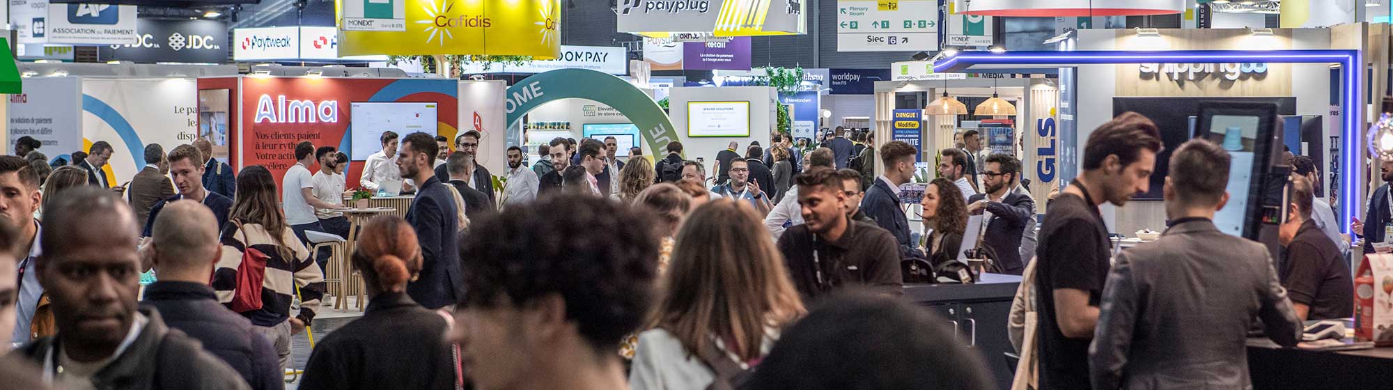 Crowd of visitors in the exhibition aisles