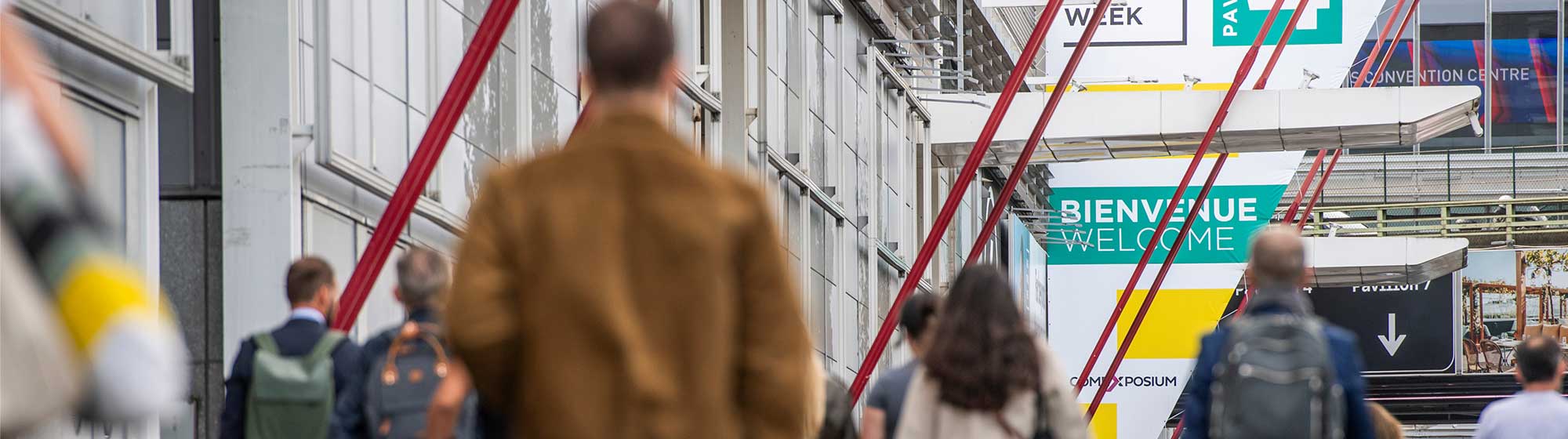 Visitors at the entrance to the Paris Retail Week trade show