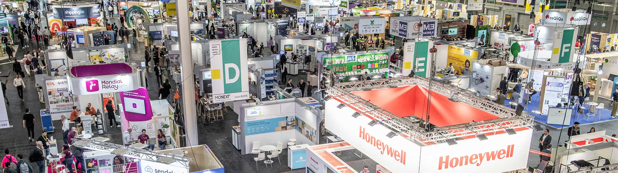 Aerial view of the stands inside the exhibition area